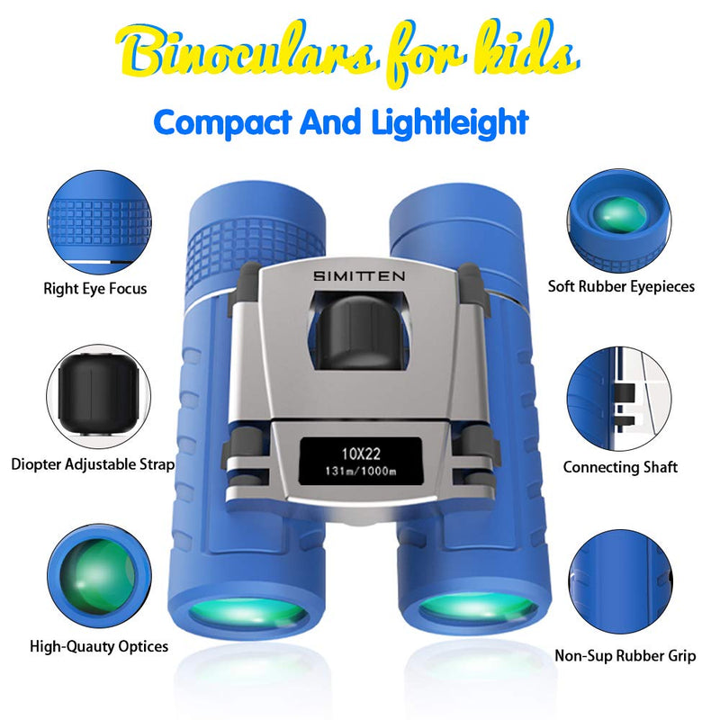  [AUSTRALIA] - Compact Binocular for Kids 10X22 SIMITTEN Toy Binoculars for 3-12 Years Boys and Girls Suit for Bird Watching Hiking Hunting Outdoor Games Spy & Camping Gear Learning Outside Play Blue