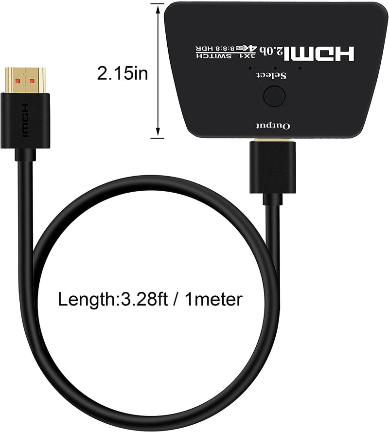  [AUSTRALIA] - 4K@60Hz HDMI 2.0 Switch Splitter with 3.9FT long HDMI Cable, HDMI Switch 3 in 1 Out, 3-Port HDMI Switcher Selector, Supports 4K 30Hz 3D 1080P HDCP2.2 for PS5 PS4 Xbox DVD Player Fire Stick Apple TV PC