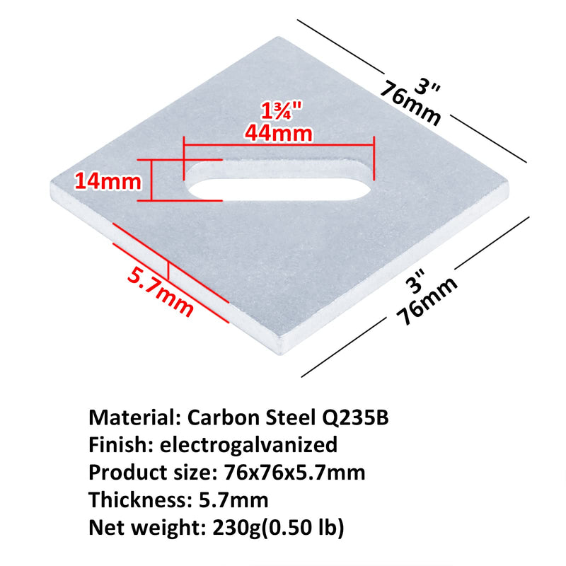  [AUSTRALIA] - 8 Pcs Square Washer Plate 3"x3" Square Bearing Plate with Slotted Hole Thickness: 5.7mm Slotted Bearing Plate Carbon Steel