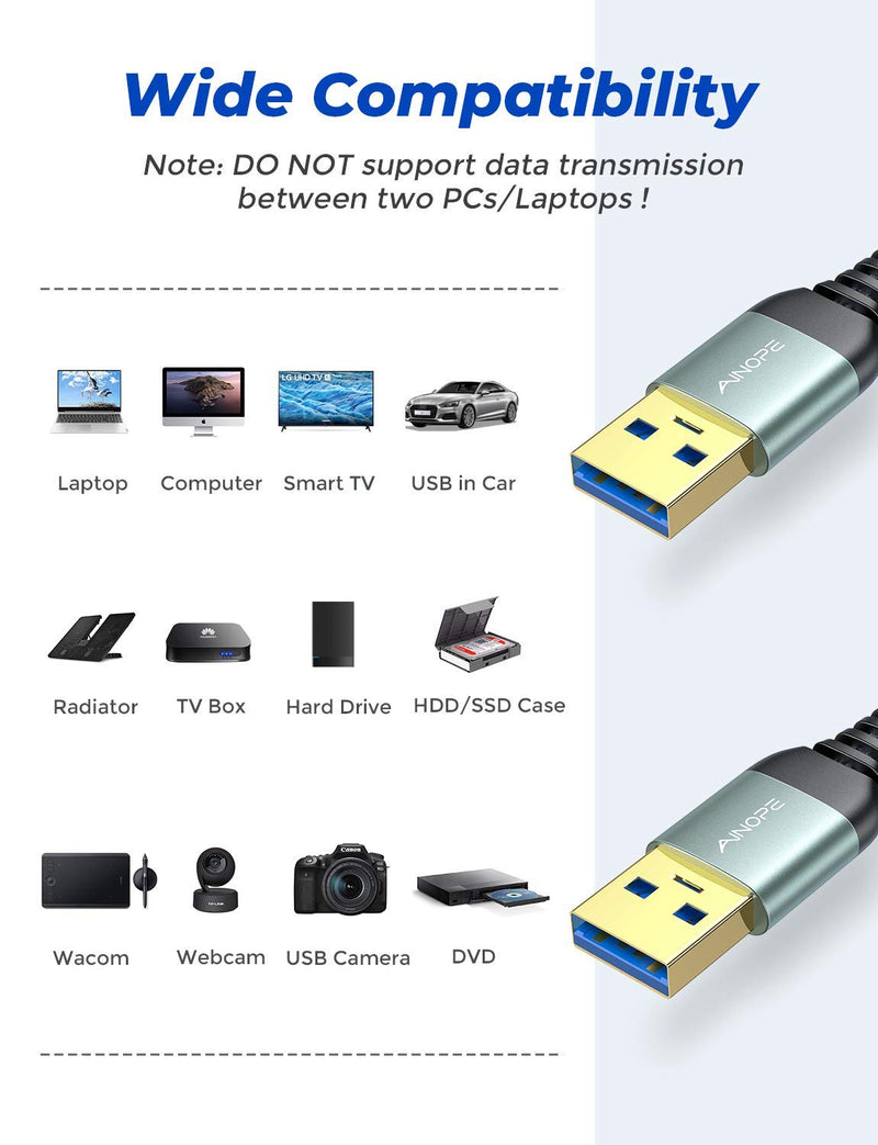  [AUSTRALIA] - [2 Pack] USB 3.0 Cable, USB to USB Cable, USB A Male to Male Cable [3.3FT+ 3.3FT] [Never Rupture] Double End USB Cord Compatible with Hard Drive Enclosures, DVD Player, Laptop Cooler and More 3.3FT+3.3FT Grey