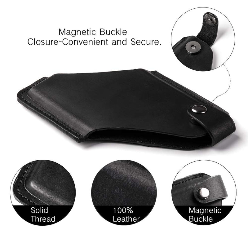  [AUSTRALIA] - Gentlestache Leather Phone Holster, Phone Holder for Belt Loop, Cell Phone Cases, Leather Belt Pouch with Magnetic Button Black A-Black