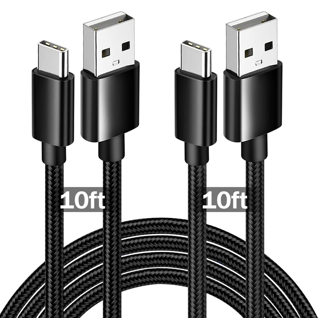  [AUSTRALIA] - UDATON USB Type C Fast Cable, [2-Pack 10ft] Nylon Braided 3A USB A to USB C Charger Cord, USB C Cable 10FT,Compatible with Samsung Galaxy S22 S21 A32 A42 A512 A71 A80 Note 9 LG Stylo 6 V60,Black 10FT+9.9FT Pure Black 2