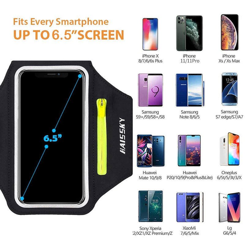  [AUSTRALIA] - Running Armband with Airpods Bag Cell Phone Armband for iPhone 12/11 Pro /11/XR/XS/X/8, Galaxy S9/S8 Water Resistant Sports Phone Holder Case & Zipper Slot Car Key Holder for 6.5 inch Phone Black (Up to 6.5'')