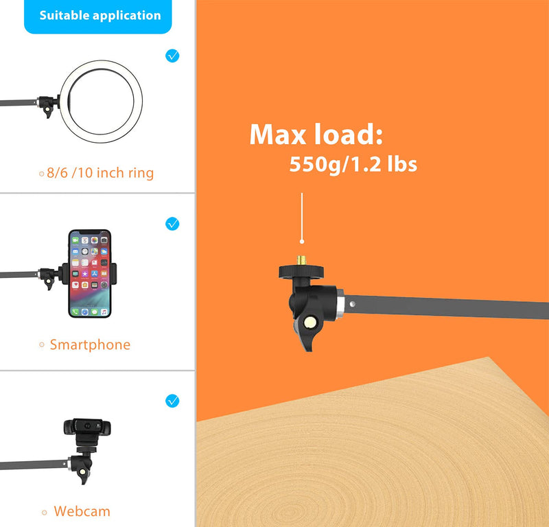  [AUSTRALIA] - Long Overhead Tripod Mount for iPhone Webcam Ring Light, Gooseneck Desk Phone Arm Holder for Over Head Video Recording Filming Live Streaming, Webcam Tripod Stand with Articulating Arm
