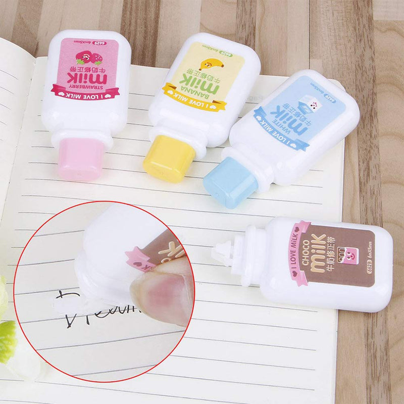  [AUSTRALIA] - 4PCS Milk Bottle Style Correction Tape,Cute Kawaii Stationery Tear Resistant White Tapes for School Office Supplies(Random Color)"