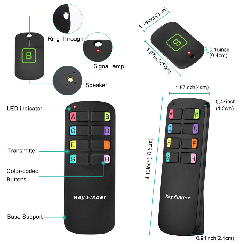  [AUSTRALIA] - Key Finder Locator,Wireless RF Item Locator with Letters Key Tracker with 85DB Loud Beeping Sound and 115 Feet Remote Control 8 Receivers Anti-Lost Tags and Keychains