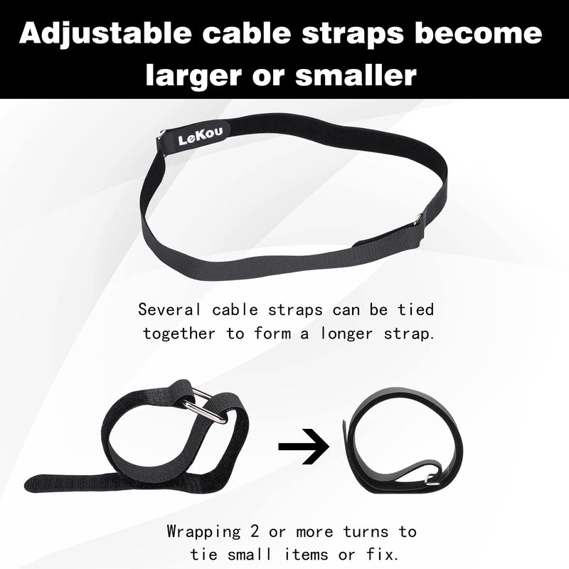  [AUSTRALIA] - Lekou 35 Pack Cable Straps, 8"-12"-18"-24"-30" Reusable Cable Ties, Hook and Loop Straps with Metal Buckle, Fastening Securing Straps for Cord Organizer Wire Management 35 PCS (8'' - 12'' - 18'' - 24'' - 30'') Black