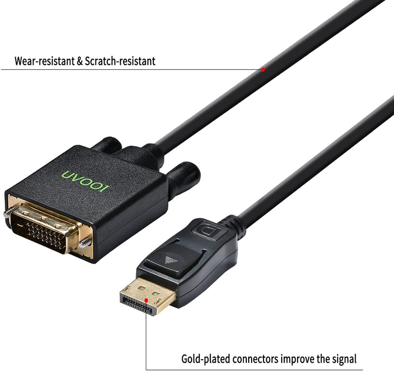  [AUSTRALIA] - DisplayPort to DVI Cable 6ft 3-Pack, UVOOI DP Display Port to DVI-D Cable Male to Male Cord Compatible with Computer, PC, Monitor, TV, Projector and More 6ft-3Pack Black