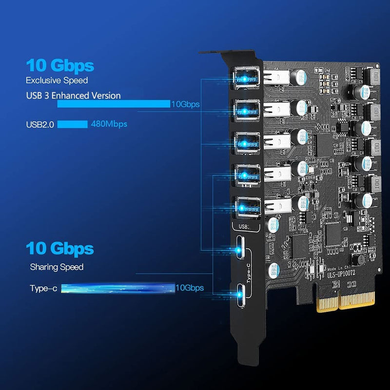  [AUSTRALIA] - PCIe USB 3.2/3.1 Gen 2 Card USB 7-Ports (2X USB C - 5 USB A) Expansion Card with 10 Gbps USB C PC Card Internal USB Port Cards for Windows 10/8/7 and Mac OS 10.8.2 Above