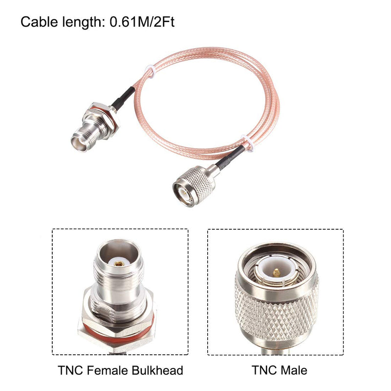 uxcell RG316 RF Coax Cable TNC Male to TNC Female Bulkhead Pigtail Cable 0.61M/2Ft for Antenna Wireless LAN Devices 2 Feet - LeoForward Australia