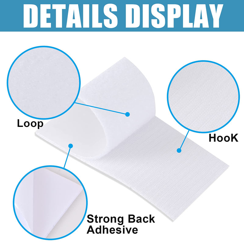  [AUSTRALIA] - 12 Sets Hook Loop Strips with Adhesive Square Hook and Loop Tape Heavy Duty Strips Sticky Back Fastener (White, 2x4 Inch) White