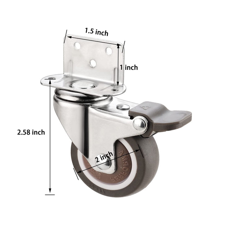  [AUSTRALIA] - AONMTOAN 2 Inches L-Shaped Plate Swivel Caster, with Brake TPE Rubber Caster, Side Mount casters for Loading Capacity 200 Lbs Suitable for Flower Stand, Furniture, Bookshelf,Set of 4