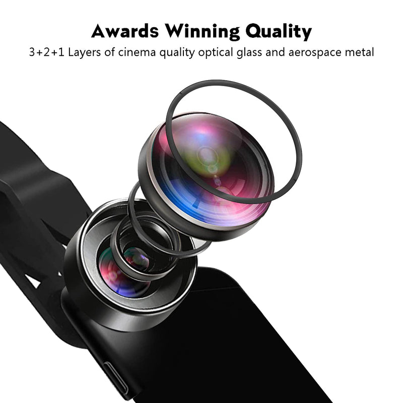  [AUSTRALIA] - iPhone Lens Kit, Phone Camera Lens 9 in 1 Zoom Telephoto Lens+198° Fisheye +0.35X Super Wide-Angle + 20X Macro Lens + 0.63X Wide Lens + CPL +Kaleidoscope Lens +Starburst for Samsung Android Smartphone