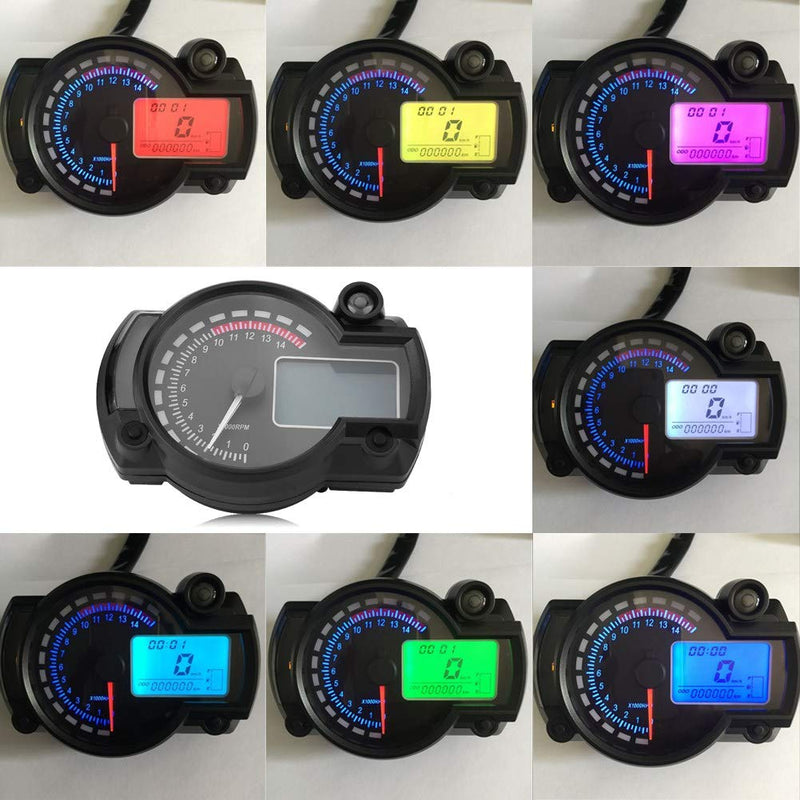  [AUSTRALIA] - AYNEFY Speedometers for Motorcycle, Universal Digital 7-Color LCD Display Clear Data Showing Under Darkness at Night Motorcycle Speed Meter Tachometer W/Speed Sensor