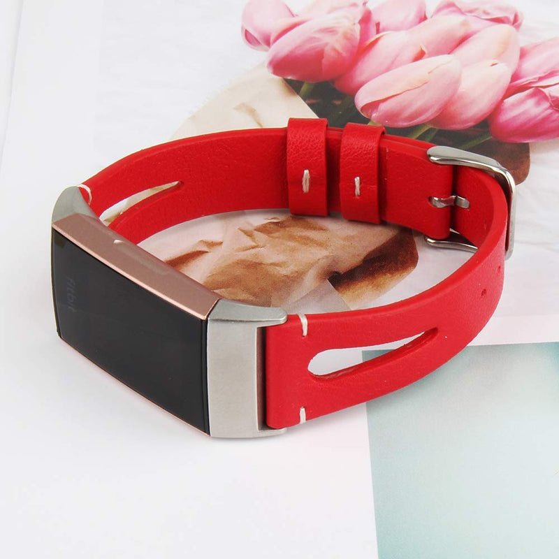 somoder Leather Bands Compatible Fitbit Charge 3, Stylish Vintage Leather Bracelet Replacement for Fitbit Charge 3 & Fitbit Charge 3 SE Red Small - LeoForward Australia