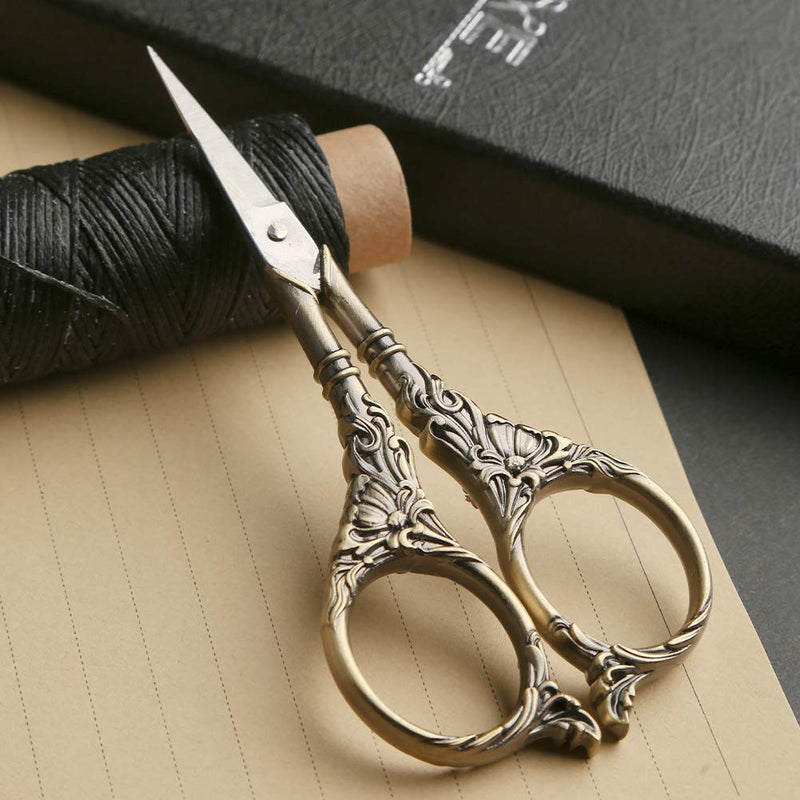  [AUSTRALIA] - Embroidery Scissors, Sewing Scissor Sharp Tip Stainless Steel, Vintage European Design Scissors with Tassel,Thimble, DIY Tools Dressmaker Shears for Fabric, Embroidery, Needlework (Green patina)