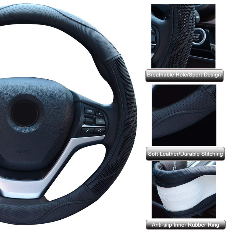  [AUSTRALIA] - Alusbell Microfiber Leather Steering Wheel Cover Breathable Auto Car Steering Wheel Cover for Men Universal 15 Inches Black