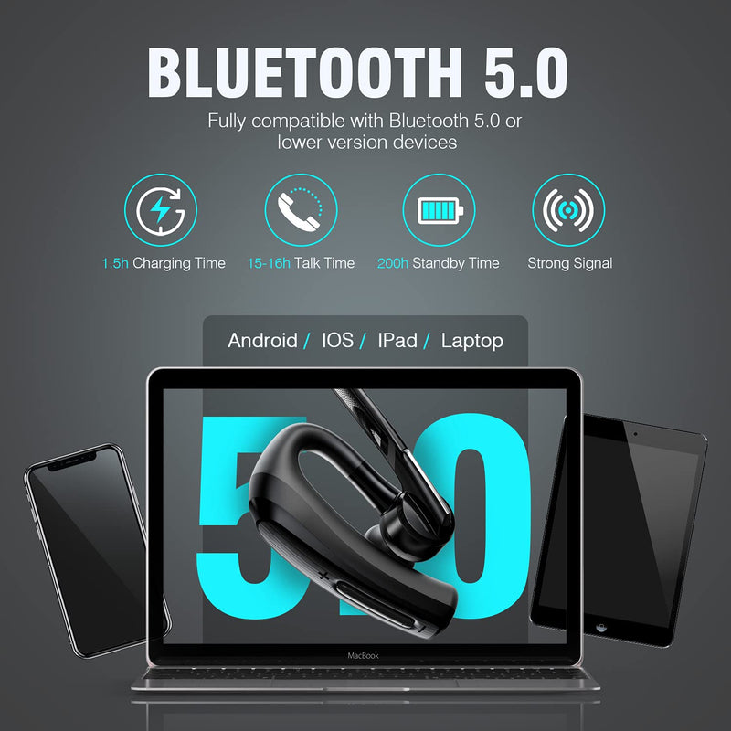  [AUSTRALIA] - Bluetooth Headset, Bluetooth Earpiece 16 Hours Talktime with CVC8.0 Noise Cancelling Mic Mute Key Hands-Free Earphones for Cell Phones PC Laptop Business Truck Driver Office Call Center Skype