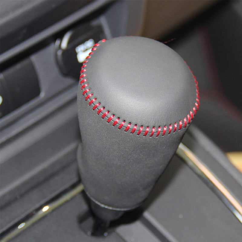  [AUSTRALIA] - JI Loncky Genuine Leather Gear Shift Knob Cover for 2007 2008 2009 2010 2011 2012 2013 2014 2015 2016 Jeep Compass Automatic / 2007 2008 2009 2010 2011 2012 2013 2014 2015 2016 Jeep Patriot Automatic Black Leather Red Thread