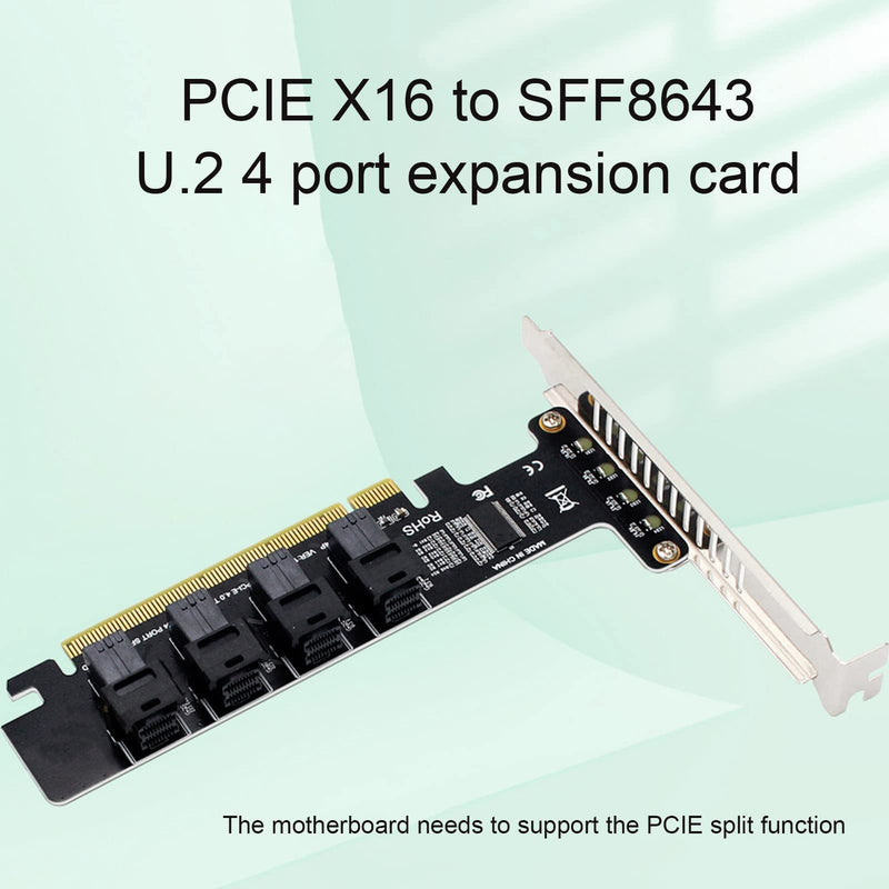  [AUSTRALIA] - PUSOKEI PCIE to U.2 Adapter Card, PCIE X16 to 4 Port U.2 NVME SFF-8643/8639 Expansion Card, PCIE 4.0 U.2 Split Card with LED Indicator for Windows