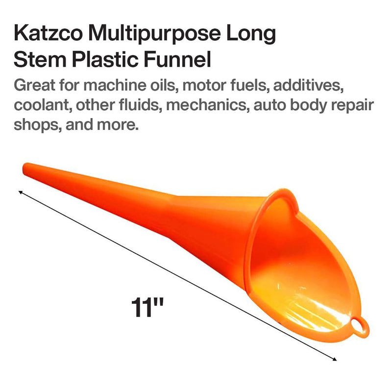  [AUSTRALIA] - Katzco Multipurpose Long Stem Plastic Funnel - 1 Pack Funneling Accessory - for Cars, Gas Tanks, Engine Oil, Water, Diesel Fuel, Kerosene, Gasoline, and Other Liquids