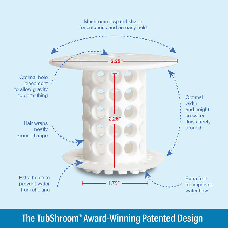TubShroom The Revolutionary Tub Drain Protector Hair Catcher/Strainer/Snare, White, 2.25 x 2.25 Inch - LeoForward Australia