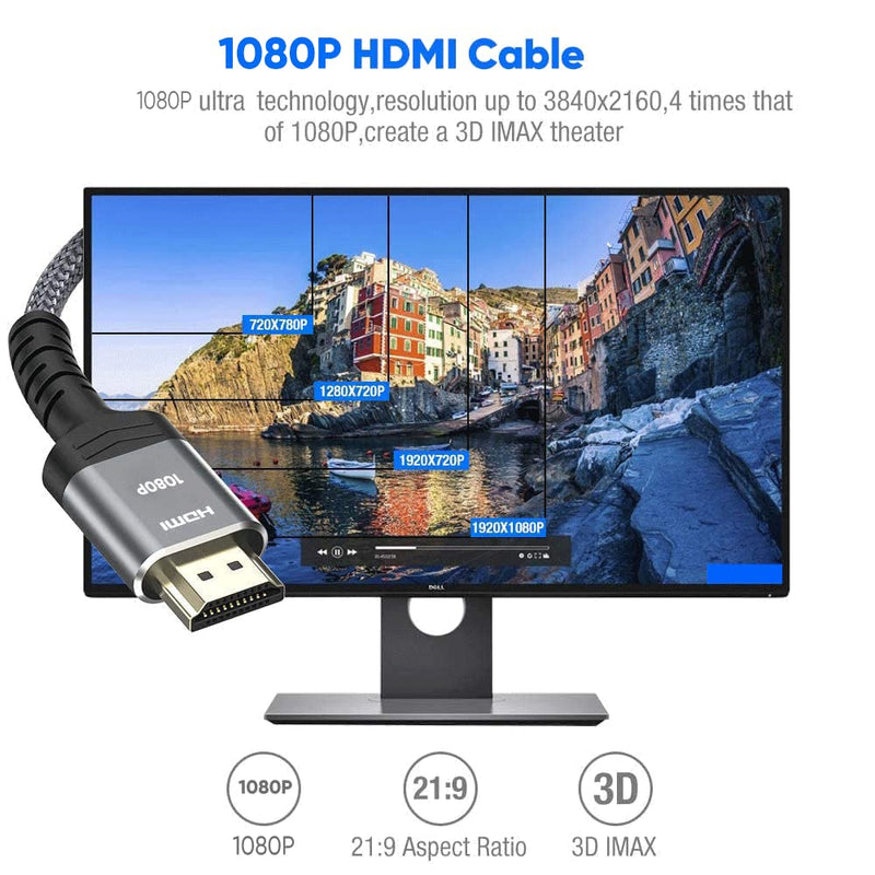  [AUSTRALIA] - Highwings Long HDMI Cable 30FT, High Speed 18Gbps 2.0 Braided Cord-Supports (1080P 30Hz HDR,Video Ultra HD 1080P 3D HDCP 2.2 ARC-Compatible with PS4/3 Roku TV/HDTV/PS5/Blu-ray 30 feet