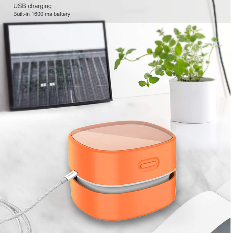  [AUSTRALIA] - ODISTAR Desktop Vacuum cleaner,Mini table dust sweeper Energy Saving with auto power-off function,High endurance up to 400 mins,Cordless&360º Rotatable Design for Keyboard/Home/Office(orange charging) Orange Usb Charging