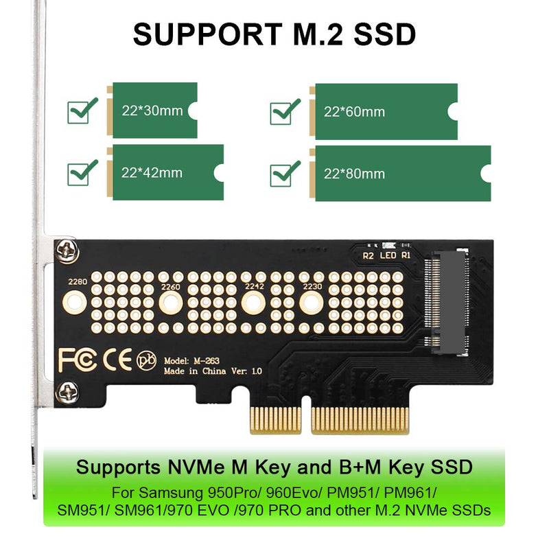NVMe PCIe Adapter - M.2 NVMe SSD to PCIe X4/X8/X16 Adapter Card for Desktop, Support NVMe M and B+M Key SSD Type 2280 2260 2242 2230, for Samsung 960Evo SM961 SM951 PM961 and More M.2 NVMe SSD - LeoForward Australia