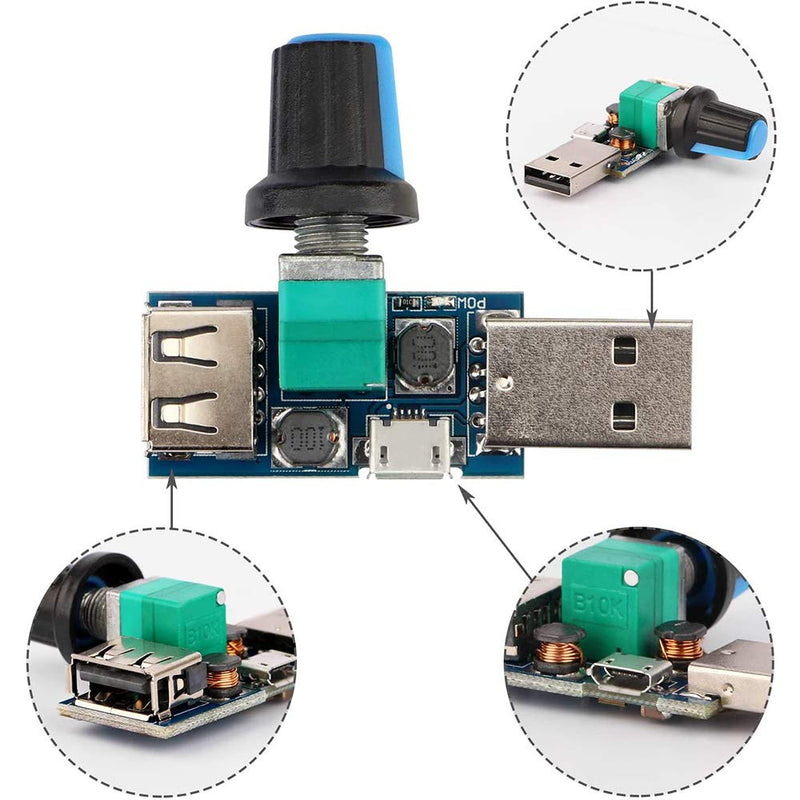 USB Fan Speed Controller, DC 5V Stepless Mini USB Fan Governor DC 4-12V to 2.5-8V 5W Regulator Speed Control Knob with Switch(3PCS) - LeoForward Australia