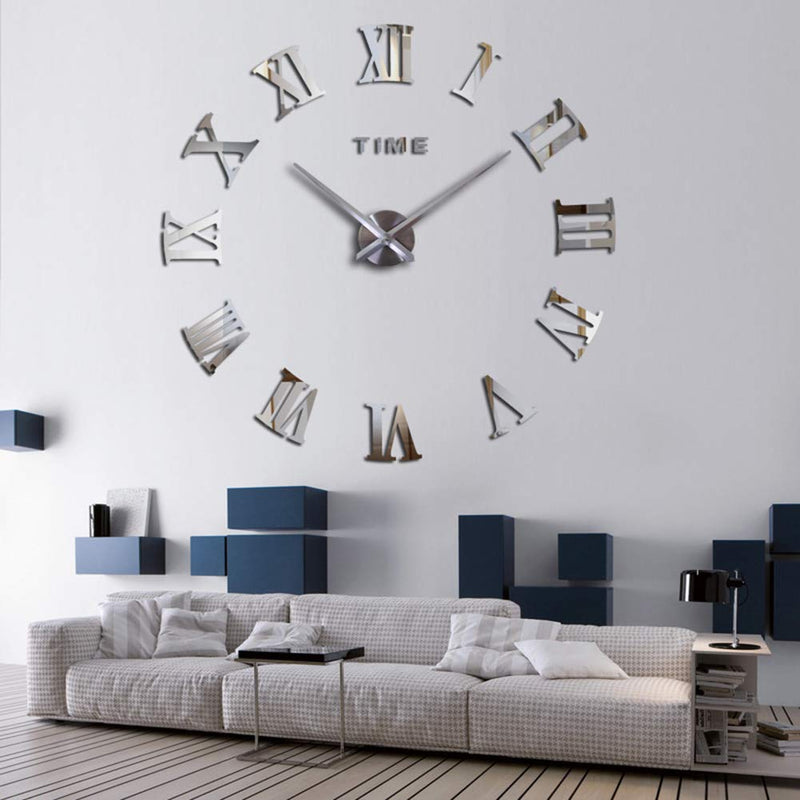 3D DIY Mirror Surface Wall Clocks Room Decorative Wall Watches (Silver) Silver - LeoForward Australia