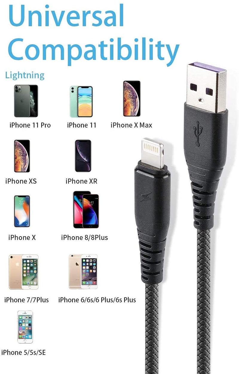  [AUSTRALIA] - iPhone Charger 6ft, Cabepow [3 Pack] Lightning Cable 6 Foot, iPhone Charging Cord 6 Feet 2.4A USB Cables Compatible with iPhone 11/Xs/XS Max/XR/X / 8/8 Plus / 7/7 Plus/ 6(Black) Black 6Foot