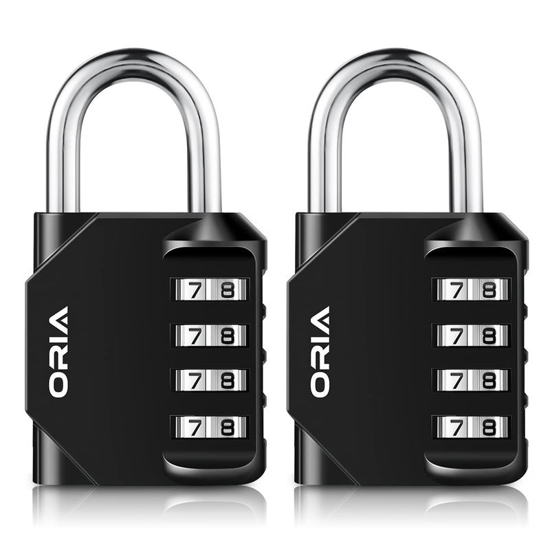  [AUSTRALIA] - ORIA Combination Lock, 4 Digit Combination Padlock Set, Metal and Plated Steel Material for School, Employee, Gym or Sports Locker, Case, Toolbox, Hasp Cabinet and Storage, Pack of 2, Black