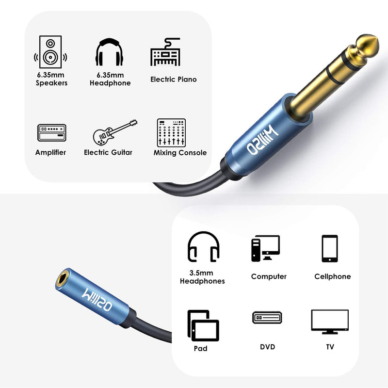  [AUSTRALIA] - MillSO 1/4 to 3.5mm Headphone Adapter 16 ft TRS 6.35mm 1/4 Male to 3.5mm 1/8 Female Stereo Jack Audio Adapter for Amplifiers, Guitar Amp, Keyboard Piano, Home Theater, Headphones 16 FT / 5 M Blue