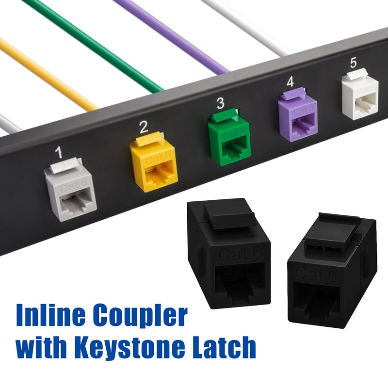 Beszin Cat.6 RJ45 Inline Coupler with Keystone Latch, Female-Female (5-Pack, Black) 5-Pack - LeoForward Australia