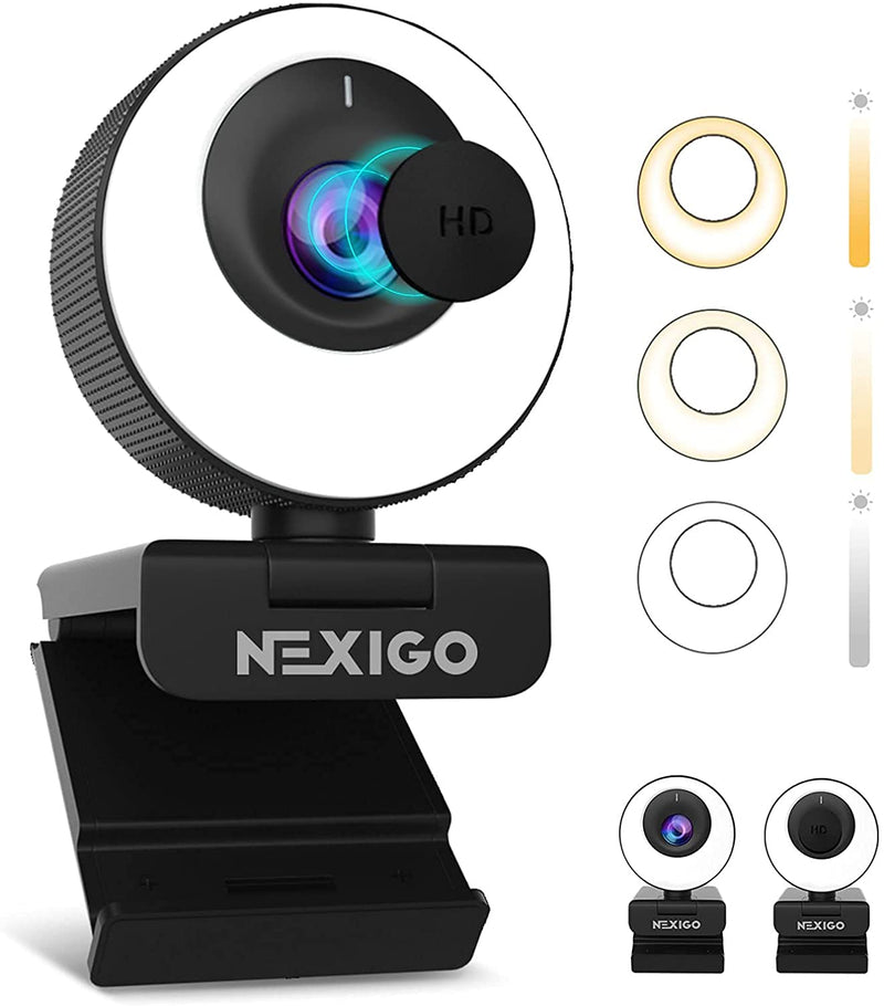  [AUSTRALIA] - NexiGo N620E 60FPS AutoFocus ePTZ Webcam, 2X Digital Zoom, Ring Light & Privacy Cover, [Software Included], 1080P FHD Streaming Web Camera, Dual Stereo Mics, for Zoom Skype Teams