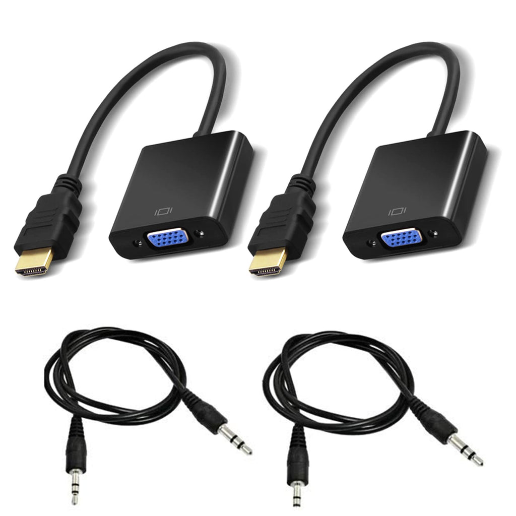  [AUSTRALIA] - HDMI to VGA Adapter with Cable, with Audio Output, 2 Pack (Male to Female), Compatible with Computer, Laptop, Monitor, Projector, HDTV, Raspberry Pi, PC, Xbox and More