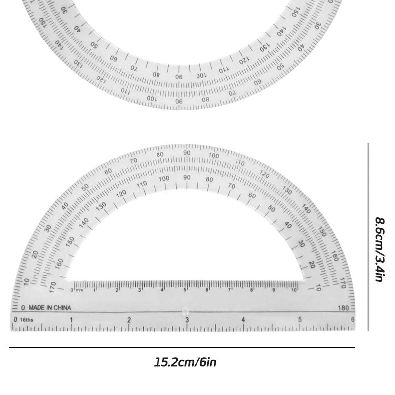  [AUSTRALIA] - Set of 4, Clear Measuring Tools, DaKuan Plastic Straight Ruler (12 Inches and 6 Inches) and Protractor 180 Degree (4 Inch and 6 Inch)