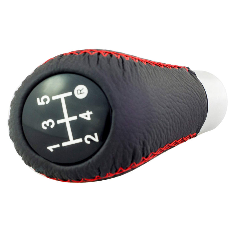  [AUSTRALIA] - Bashineng Shifter Knob 5 Speed Leather Gear Stick Shift Head for Universal Automatic Manual Cars (Black & Red)