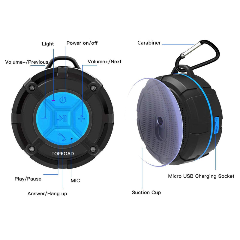  [AUSTRALIA] - TOPROAD Portable Shower Speaker, IPX7 Waterproof Wireless Outdoor Speaker with HD Sound, 2 Suction Cups, Built-in Mic, Hands-Free Speakerphone for Bathroom, Pool, Beach, Hiking, Bicycle