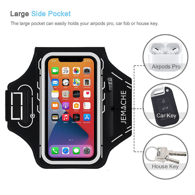 JEMACHE Running Armband for iPhone 12 11 XR X XS, 12 Mini, 12 Pro, Samsung Galaxy S21 S20 S10 S9 S8, Pixel 5 4a 4 3a 3, Machine-Series Gym Workouts Arm Band with Airpods Pro Holder (Black) Black - LeoForward Australia