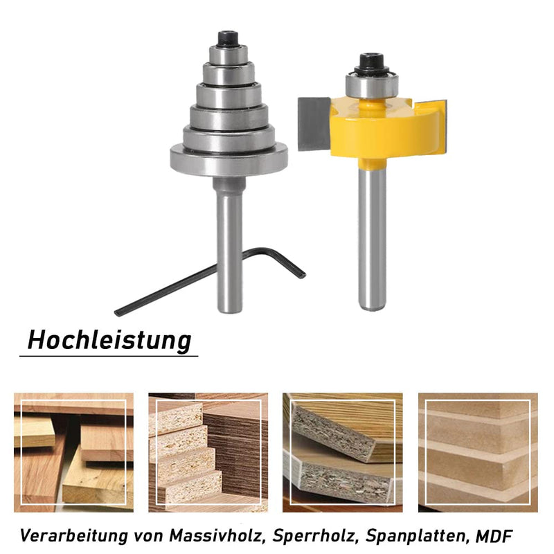  [AUSTRALIA] - Mesee 8mm Shank Rabbeting Bit Set, Rabbet Router Bit, T-Slot Rebate Cutter with 6 Adjustable Bearings, Depths 9.52mm, 12.7mm, 15.9mm, 19.05mm, 22.2mm and 28.6mm Flush Cutter for Wood Engraving Tools