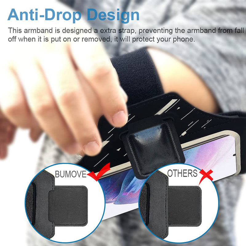 Galaxy S21/S20/S10/S9 Armband, BUMOVE Gym Running Workouts Sports Cell Phone Arm Band for Samsung Galaxy S21 5G, S20, S10, S9, S8 up to 6.2 inch with Earbus Card Key Holder (Black) Black (Up to 6.2") - LeoForward Australia