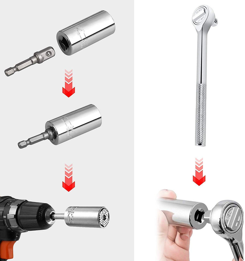  [AUSTRALIA] - xinrirong 1/4''-3/4'' (7-19mm) Multi-Function Ratchet Wrench Power Drill Adapter 3Pc Set,3PCS Set Multi-function Ratchet Professional DIY Handyman Tools,Tool Universal Socket