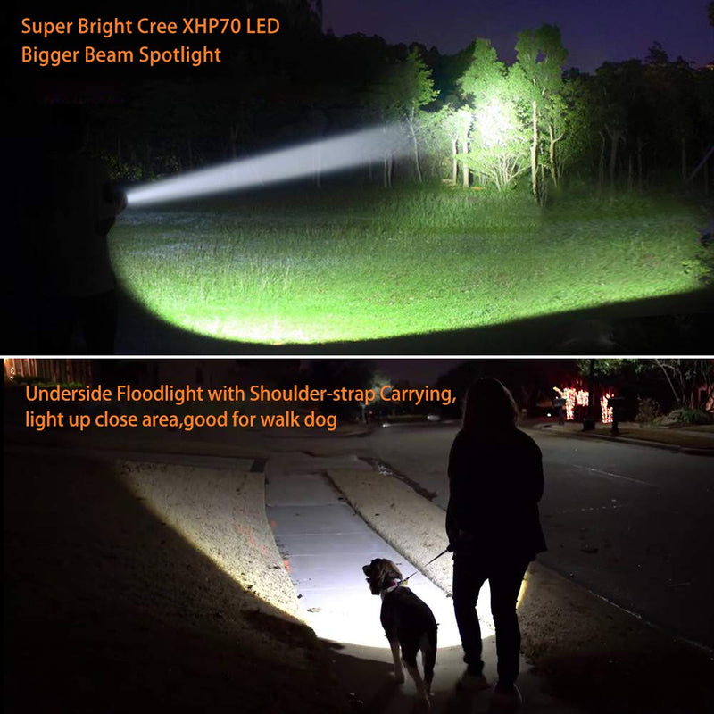  [AUSTRALIA] - Powerful Led Flashlight High Lumens Rechargeable , Super Bright Handheld Spotlight Large Battery 8800 mah Ultra Long Lasting Portable Searchlight for Emergency Camping Aluminum Alloy Black