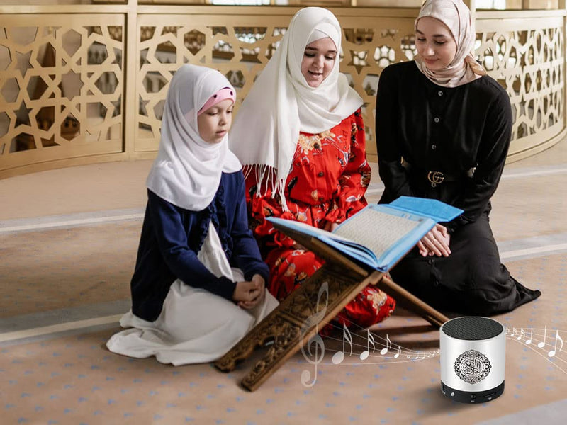  [AUSTRALIA] - Ramadan Portable Digital Quran Speaker,Anlising Quran Speaker MP3 Player with Remote Control,Quran Translator,USB Rechargeable,8GB FM Radio,Over 18 Reciters and 15 Translations Available(Silver)