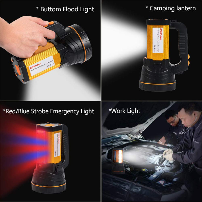  [AUSTRALIA] - Powerful Led Flashlight High Lumens Rechargeable , Super Bright Handheld Spotlight Large Battery 8800 mah Ultra Long Lasting Portable Searchlight for Emergency Camping Aluminum Alloy Black