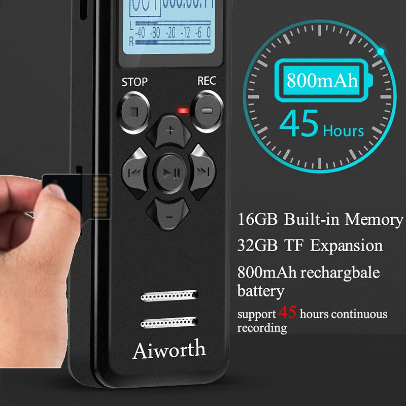  [AUSTRALIA] - 16GB Digital Voice Activated Recorder for Lectures - aiworth 1160 Hours Sound Audio Recorder Dictaphone Voice Activated Recorder Recording Device with Playback,MP3 Player,Password,Variable Speed