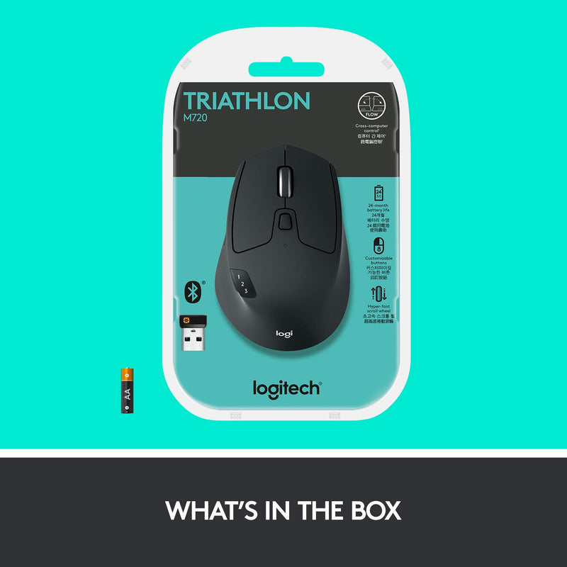  [AUSTRALIA] - Logitech M720 Wireless Triathlon Mouse with Bluetooth for PC with Hyper-Fast Scrolling and USB Unifying Receiver for Computer and Laptop - Black M720 Triathalon Multi-Device Wireless Mouse