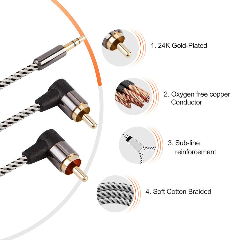 [AUSTRALIA] - CableCreation RCA to 3.5MM, 3FT 3.5mm to 2RCA Male Stereo Audio Y Splitter Right Angle Cable Compatible with TV,Smartphones, MP3, Tablets, Speakers,Home Theater,24K Gold Plated RCA Angled